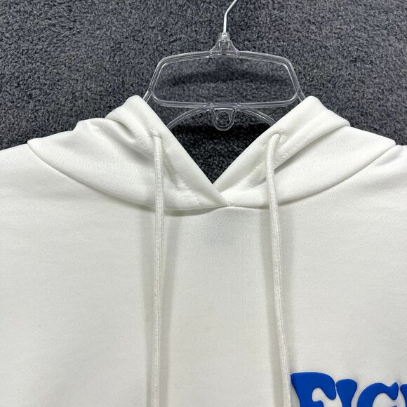 SHEIN Hoodie Womens XS White EZwear Blue Letter Graphic Drawstring Sweatshirt - Picture 3 of 16